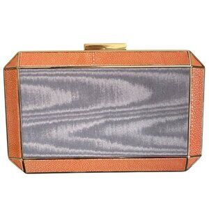 Anya Hindmarch Duke Stingray Moire Clutch Exotic Gold Tone Metal Satin Coral